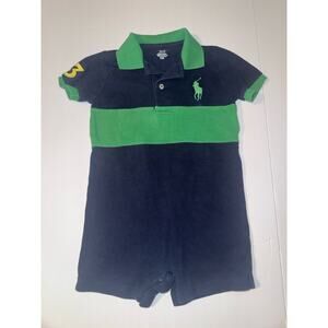 Ralph Lauren Baby Boys Polo 24M Navy Green Stripe Big Pony #3 Shirt